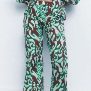 Zara Pants Printed Womens Size Small Colorful Retro 70 Brown Green Wide Leg